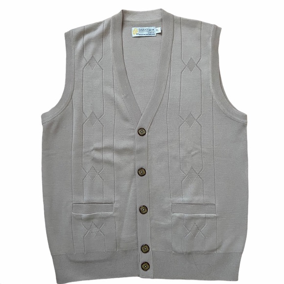 NWT Mens Two Pocket Five Button Knit Beige Vest XL - Picture 1 of 10
